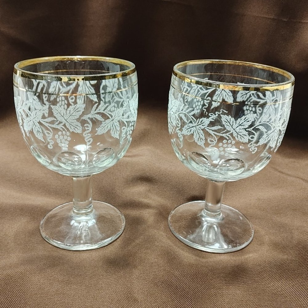2- Vintage Indiana Glass, Bartlett and Collins, White Grape & Leaf, Gold Trim